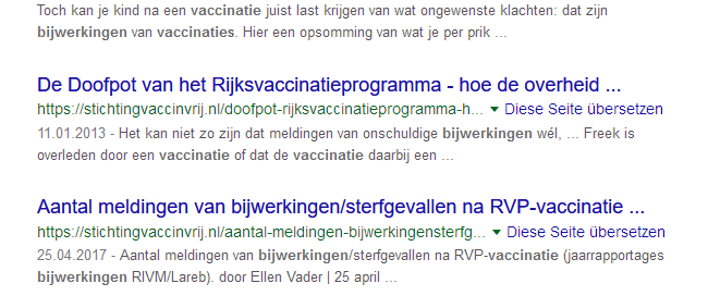 informatie over vaccinatie, via Google
