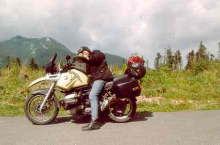 Man on R1100GS, mountians in the background