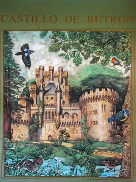 Poster met sprookjeskasteel en vogels