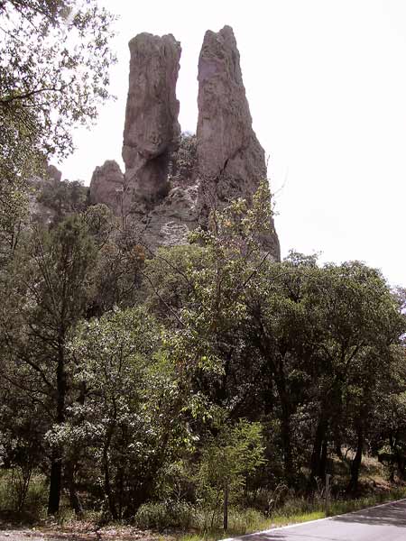 Two very steep red rocks, standing next to each other