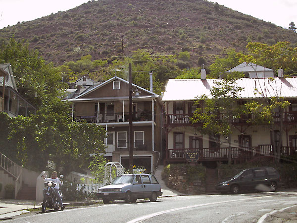 Houses against a hill