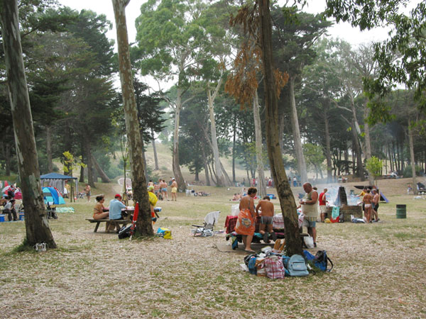 Barbecue park, vol barbecuende mensen