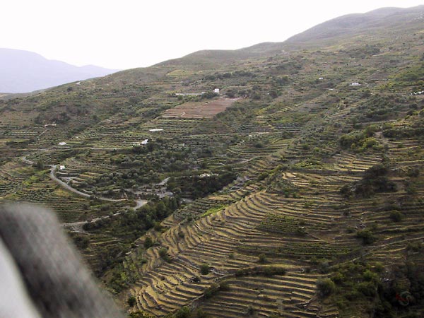 Overal terrassen langs de hellingen