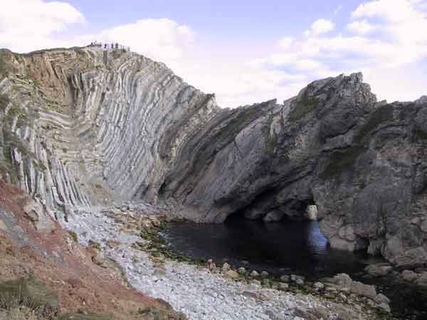 Folded rock, forming a bridge over water