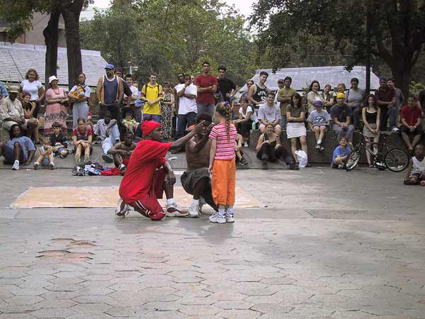 Two performers and a little girl