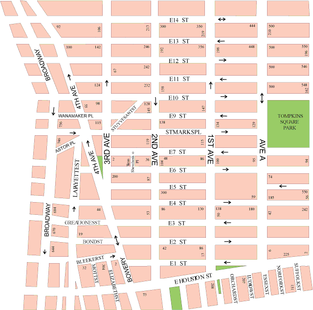 Plattegrond van stukje Manhattan