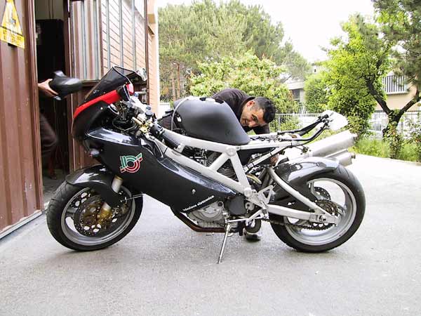 One of the workers of Bimota working on a Bimota