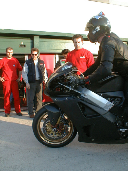 The SB8K at the pitbox; Bimota people watching