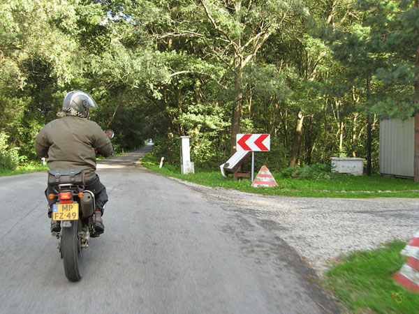 Tricker en lange smalle weg met boomtunnel