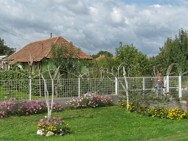 Tuin met bloemen, mensen