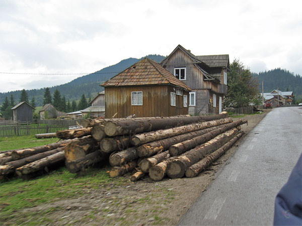 Houten huizen, houten stammen