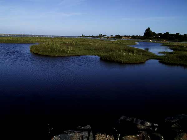 Blauw meer met golvende kanten