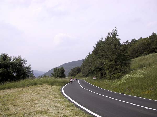 Groep motorrijders op asfaltweg