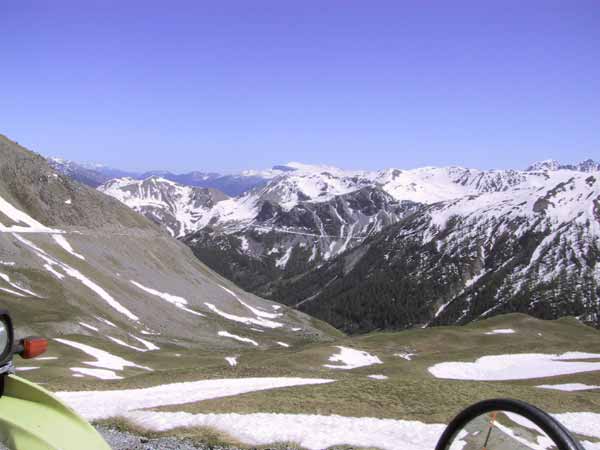 Mountains, covered with snow, all around